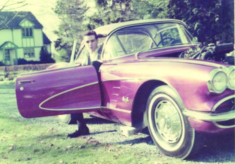Bill Kolb Jr. with his 1958 Corvette with no hood